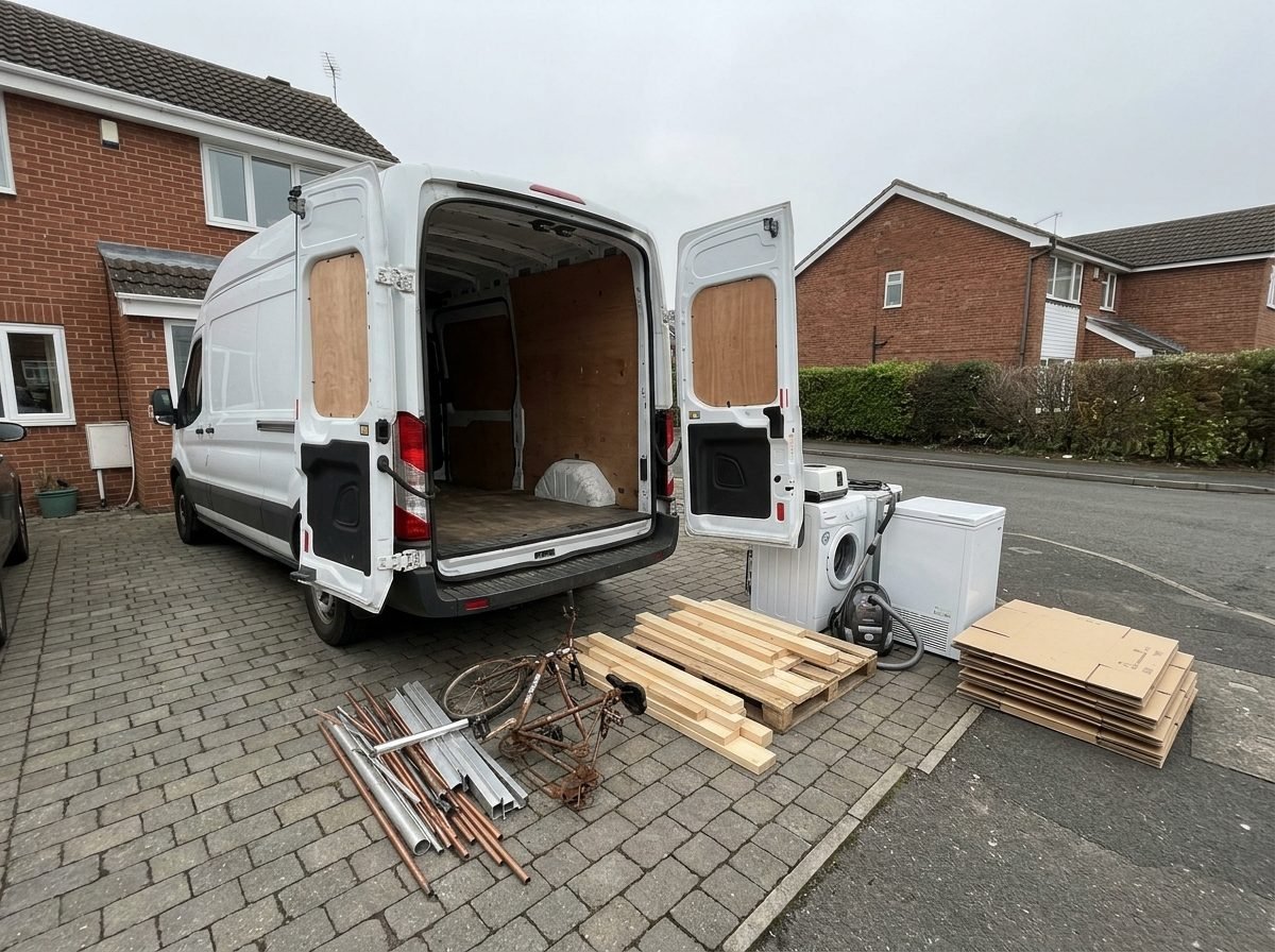 Gesorteerde stromen naast de bestelwagen
