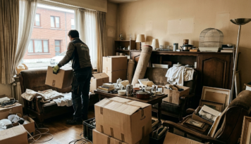 Volle woonkamer voor het leegmaken